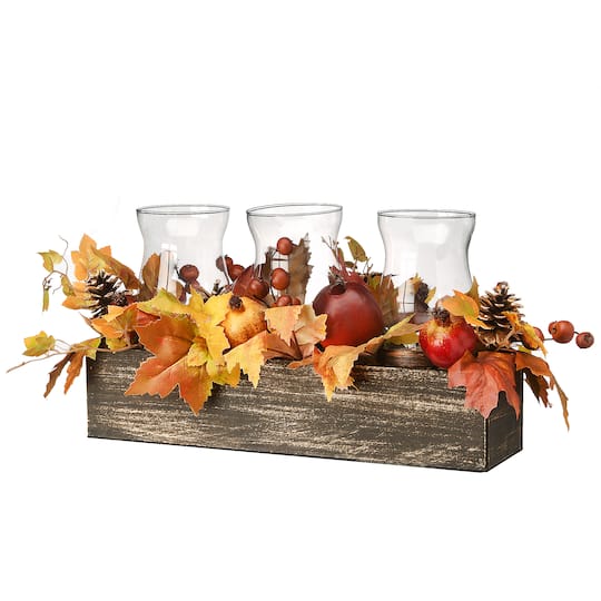 24&#x22; Maple Leaves Candleholder Centerpiece with Pomegranates